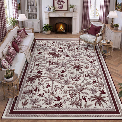 Washable French Toile Area Rug