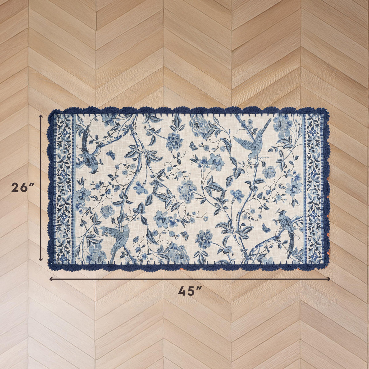 Laura Ashley Indigo Floral Crochet Border Runner Rug