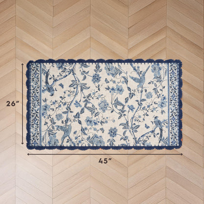 Laura Ashley Indigo Floral Crochet Border Runner Rug