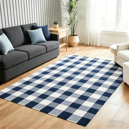 Blue Buffalo Plaid Outdoor Rug, 27.5x43