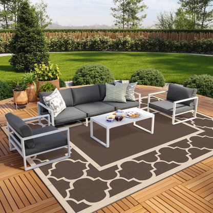Blue and White Reversible Outdoor Rug, 5x8