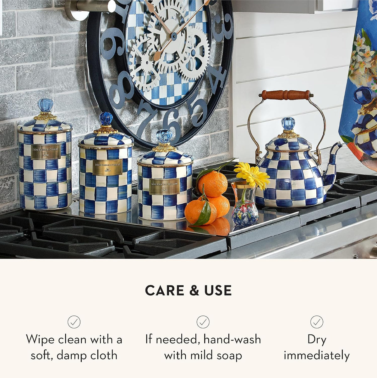 MacKenzie-Childs Enamel Canister Set, Royal Check