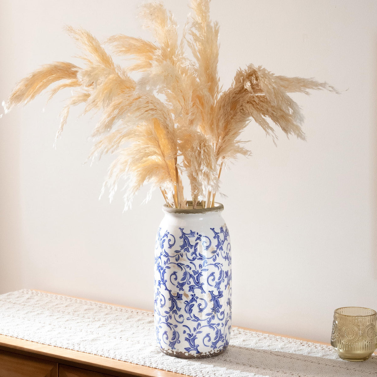 Victor & Teresa Rustic Blue and White Vase, 8"