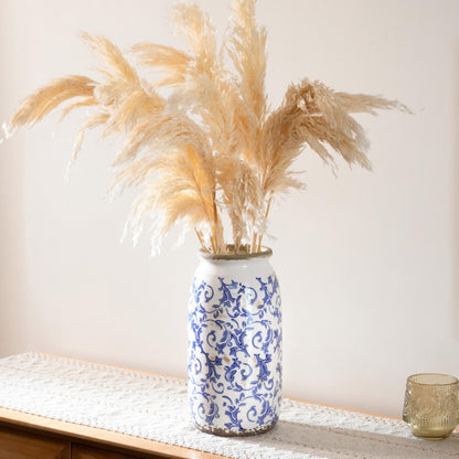 Victor & Teresa Rustic Blue and White Vase, 8"
