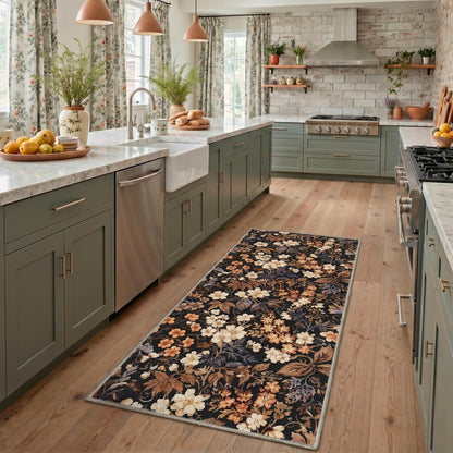 Bavni Dusty Blue Floral Washable Rug