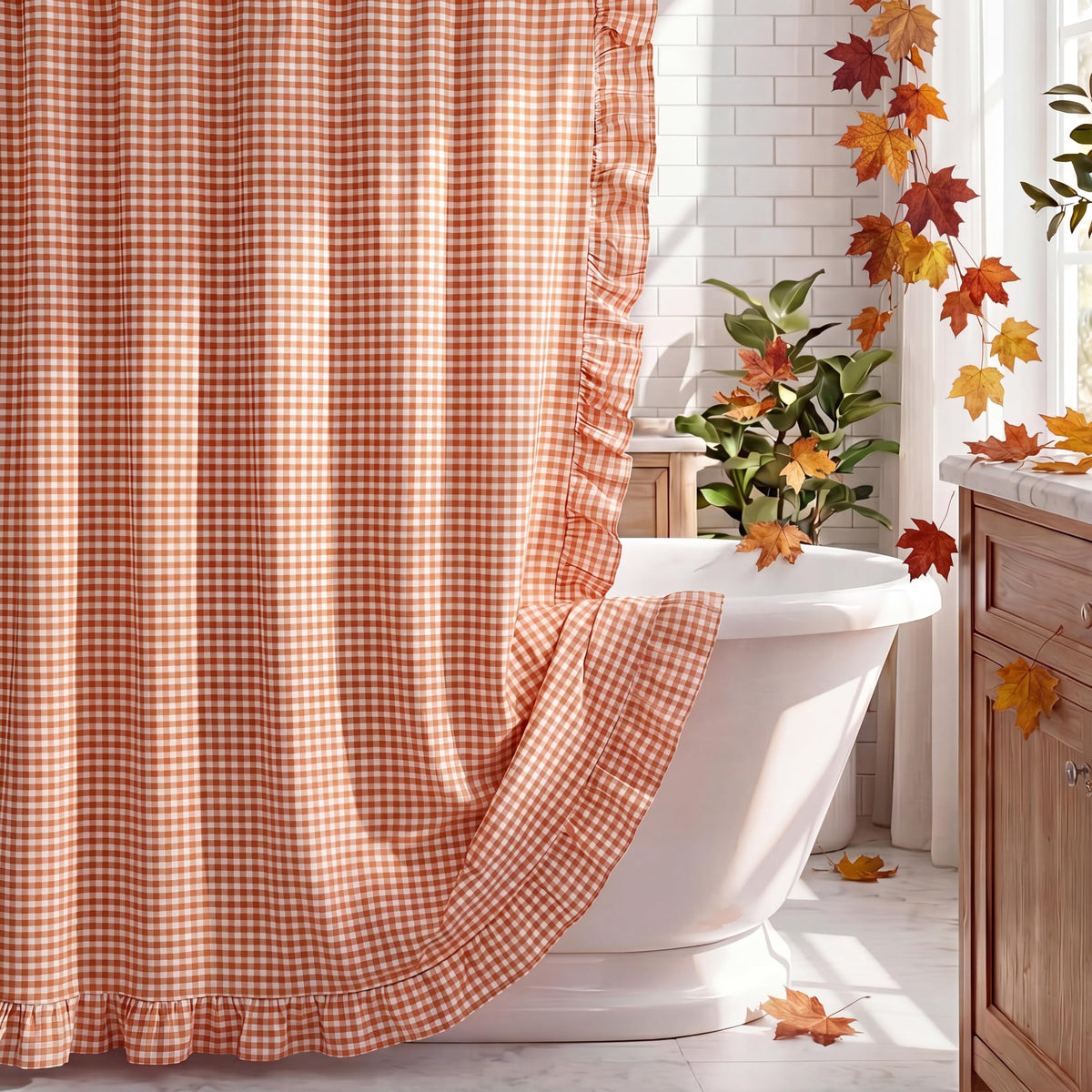 Ruffled Gingham Shower Curtain, 72 x 72