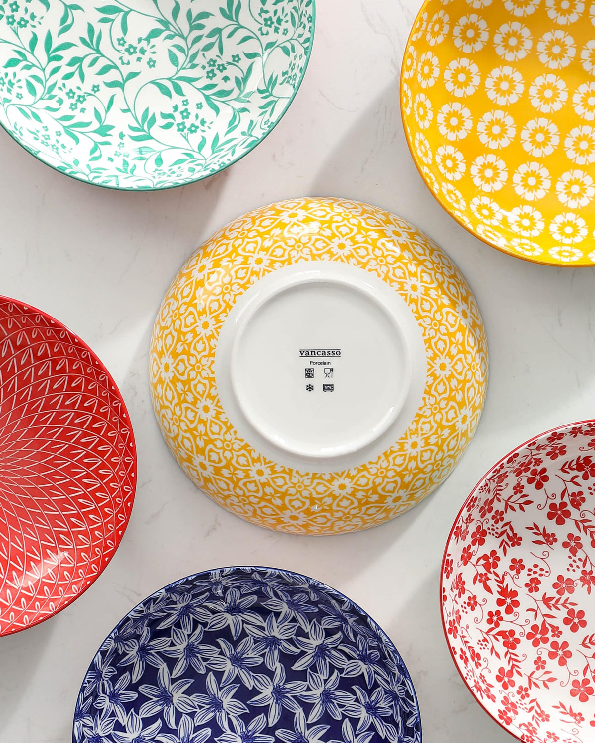 Blue and White Floral Pasta Bowls, Set of 6