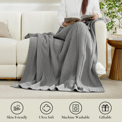 Checkered Knit Throw Blanket, Blue, 50 x 60 Inch