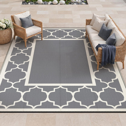 Blue and White Reversible Outdoor Rug, 5x8