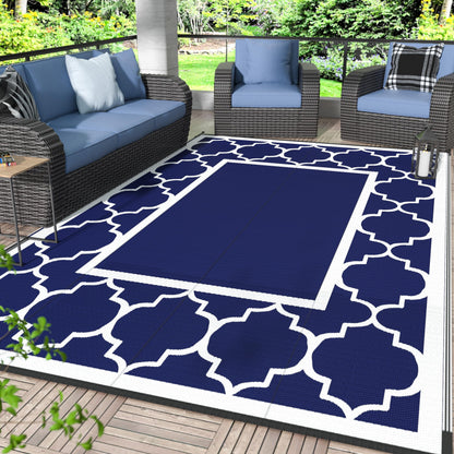 Blue and White Reversible Outdoor Rug, 5x8