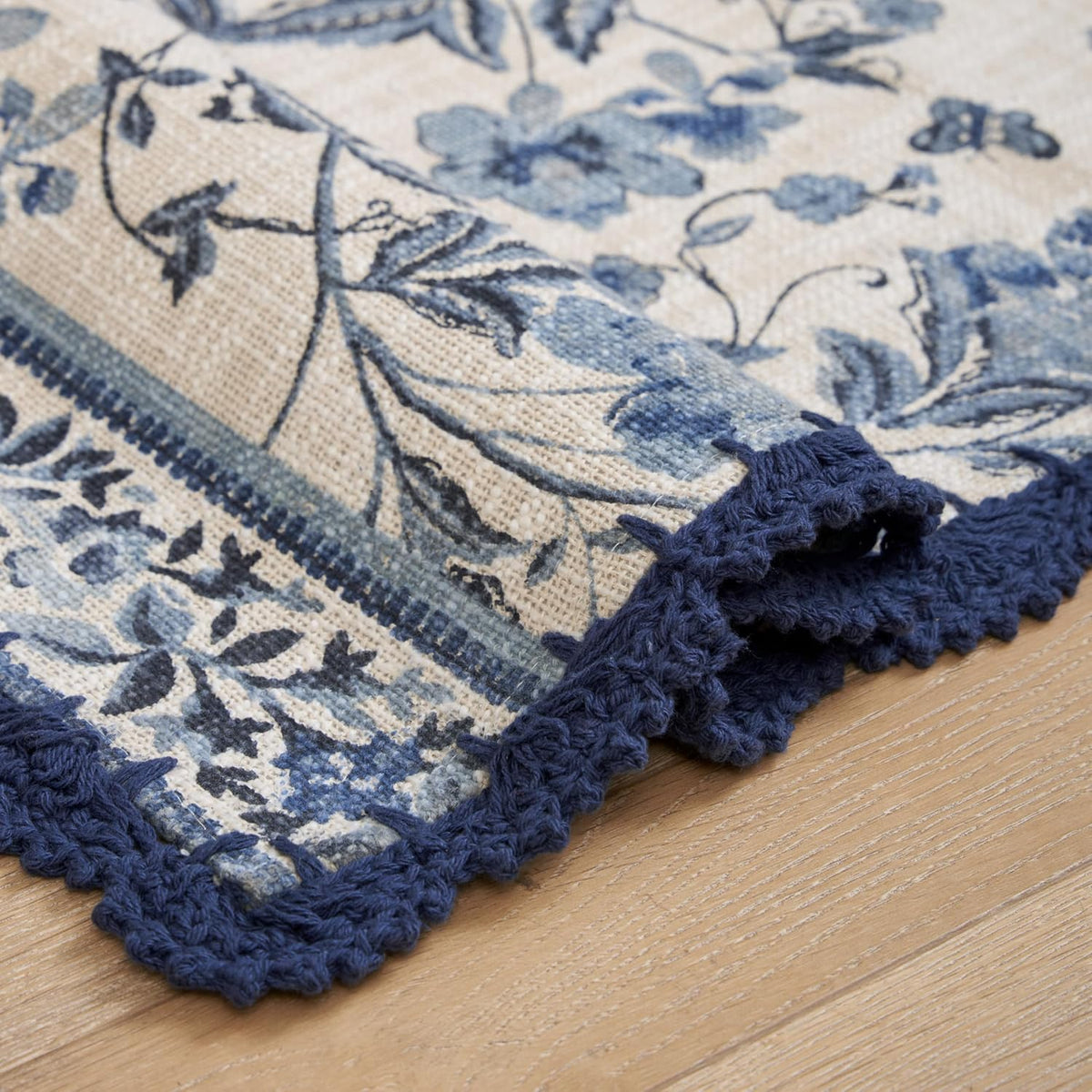 Laura Ashley Indigo Floral Crochet Border Runner Rug