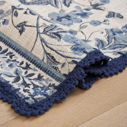 Laura Ashley Indigo Floral Crochet Border Runner Rug