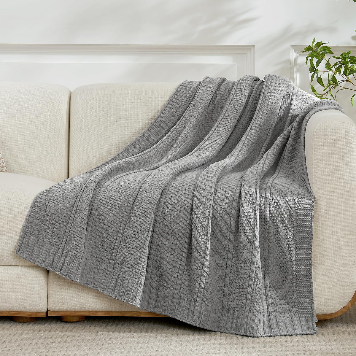 Checkered Knit Throw Blanket, Blue, 50 x 60 Inch