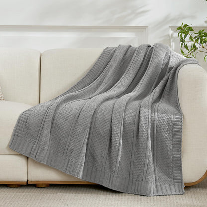 Checkered Knit Throw Blanket, Blue, 50 x 60 Inch
