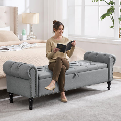 Navy Velvet Tufted Storage Bench