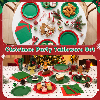 Blue Scalloped Paper Plates and Napkins, Serves 24