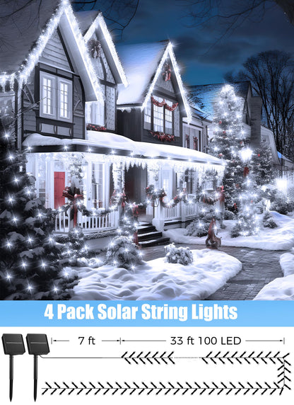 Solar Christmas String Lights, 100 LED, 40 ft