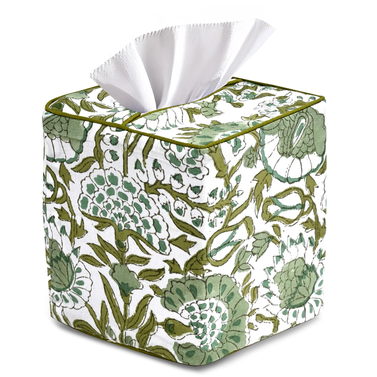 Block Print Cotton Tissue Box Cover, Apatite Blue