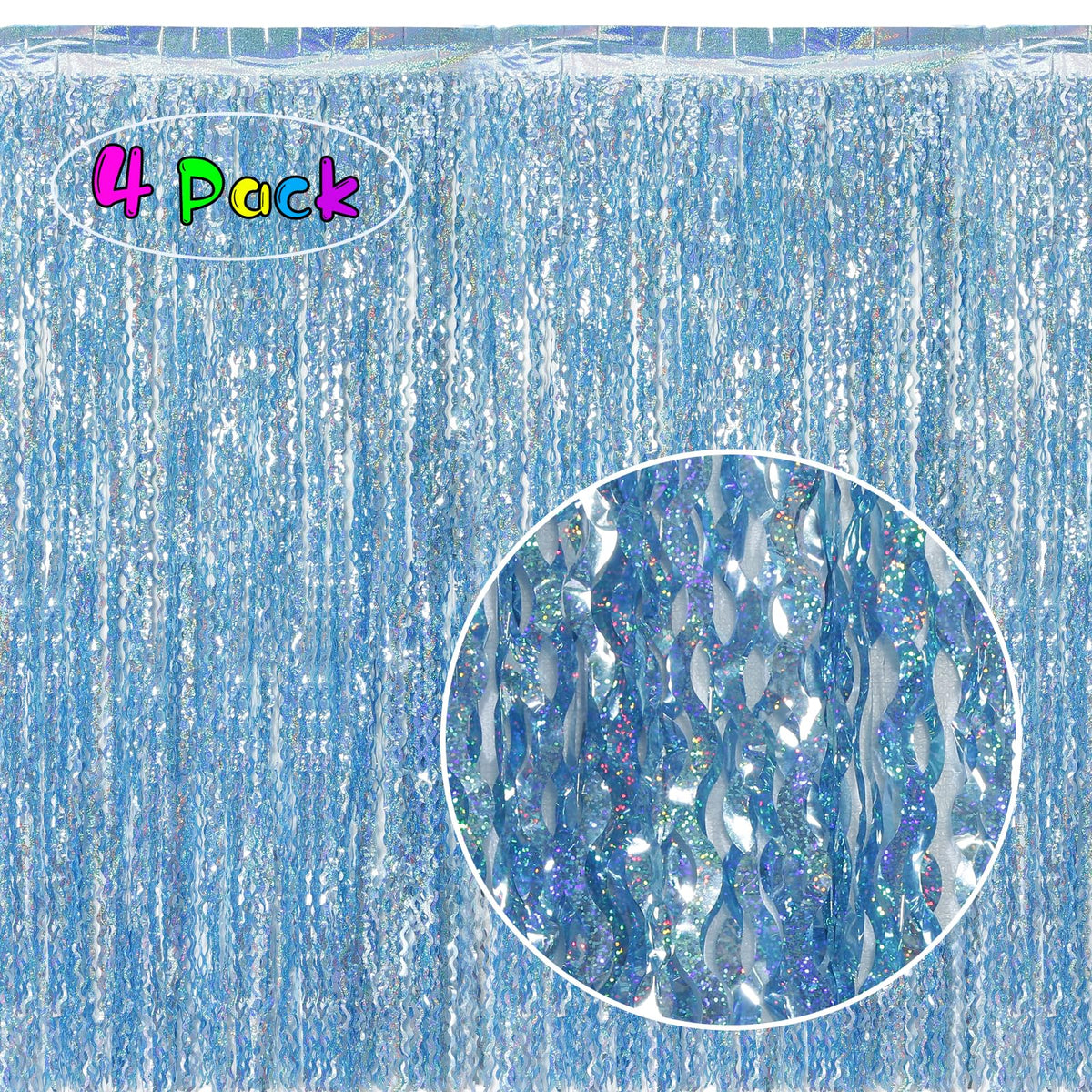 Navy Blue Foil Fringe Curtains, 4 Pack