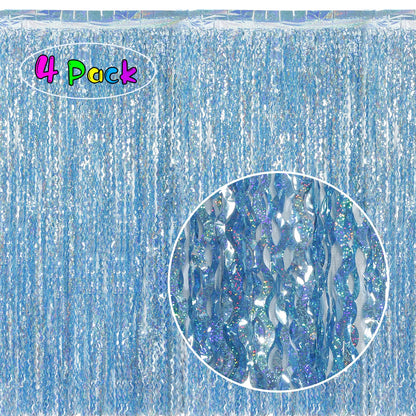 Navy Blue Foil Fringe Curtains, 4 Pack