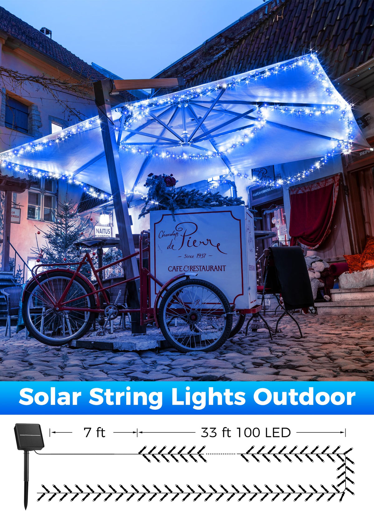 Solar Christmas String Lights, 100 LED, 40 ft