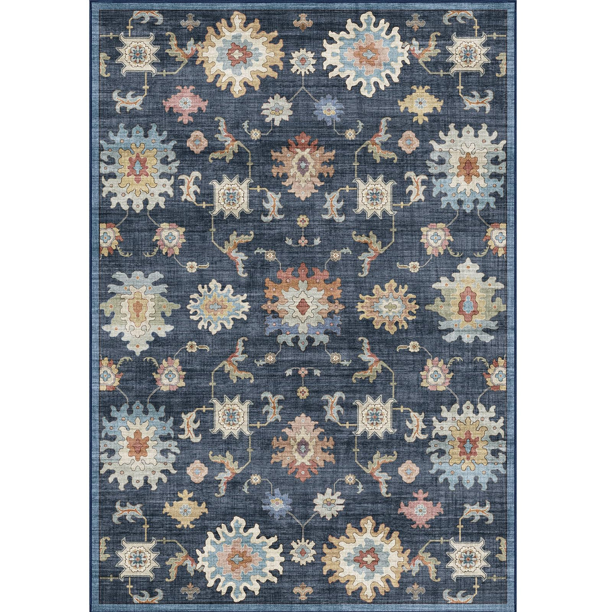 Washable Area Rug, Delft Blue Vintage Floral