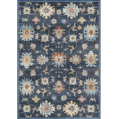 Washable Area Rug, Delft Blue Vintage Floral