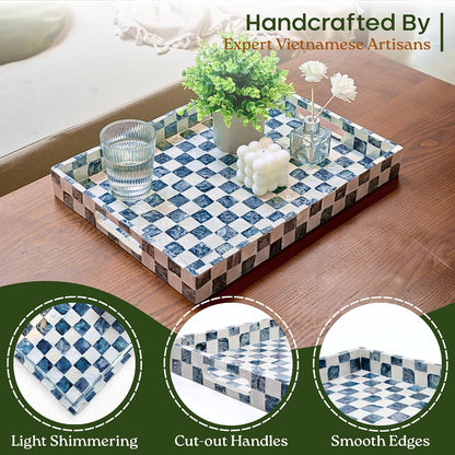Capiz Shell Decorative Serving Tray, Navy Blue