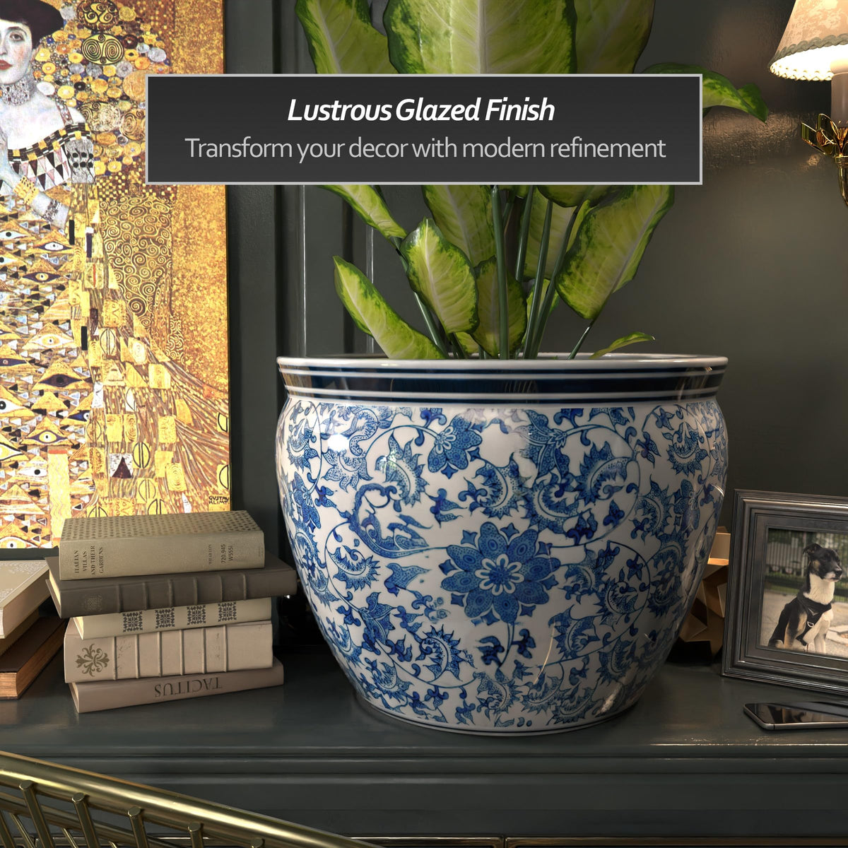 Ladies Blue and White Porcelain Fishbowl Planter