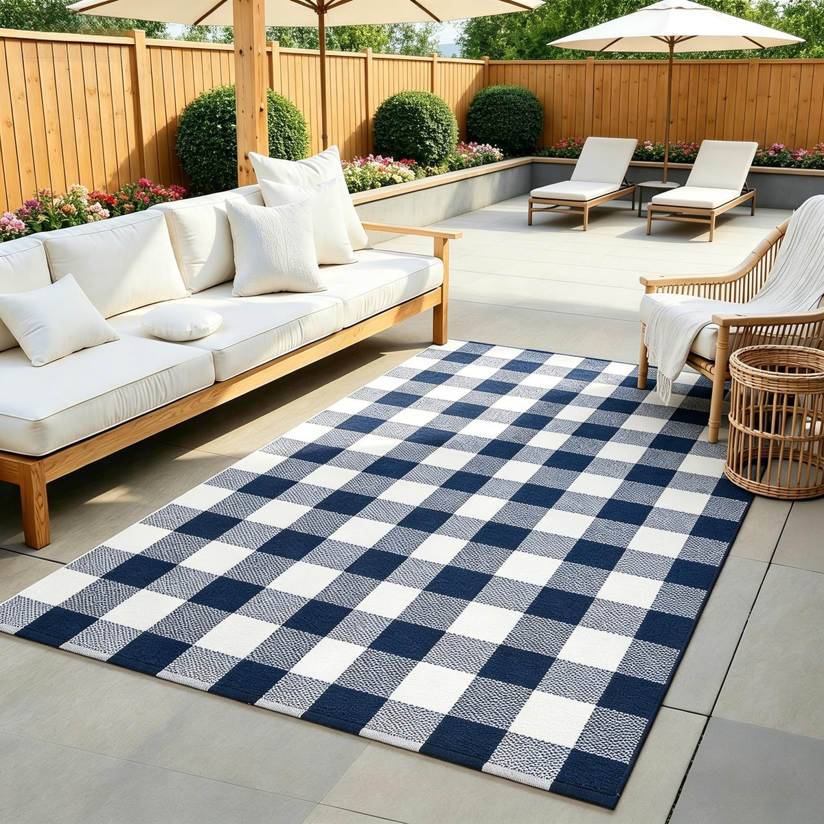 Blue Buffalo Plaid Outdoor Rug, 27.5x43
