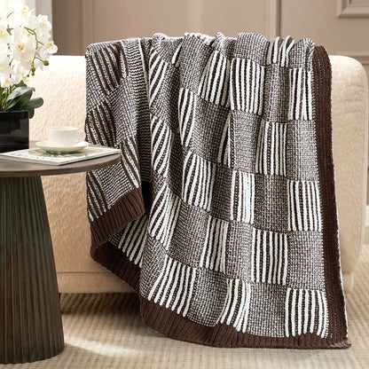 Checkered Knit Throw Blanket, Blue, 50 x 60 Inch
