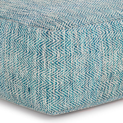 Simpli Home Cowan Blue Wool Square Pouf