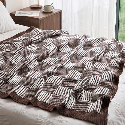 Checkered Knit Throw Blanket, Blue, 50 x 60 Inch