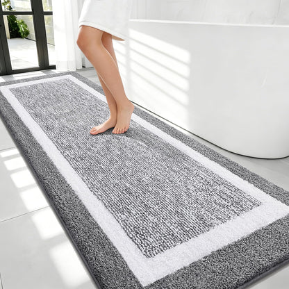 Navy and White Microfiber Bath Rug, 36 x 24