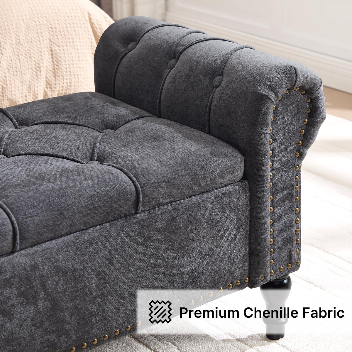 Navy Velvet Tufted Storage Bench
