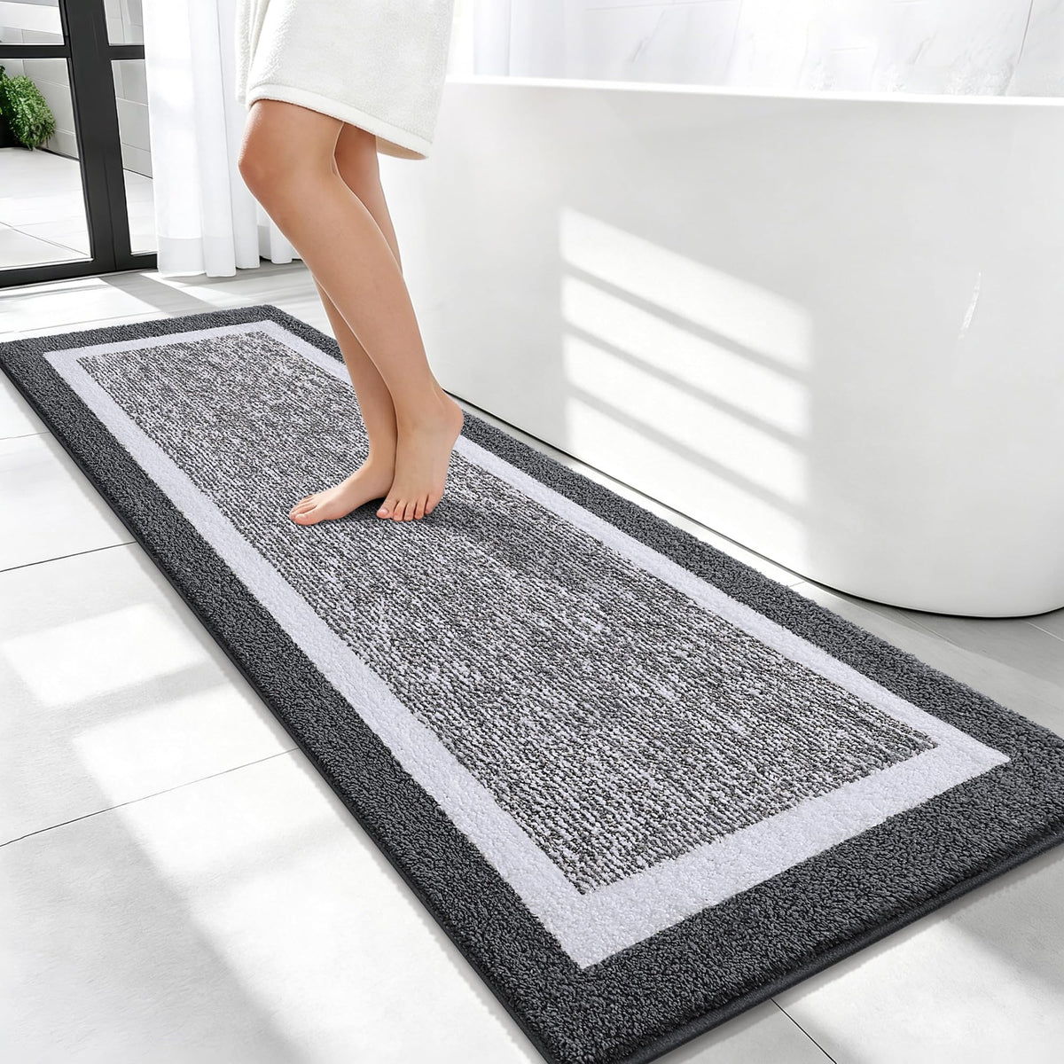 Navy and White Microfiber Bath Rug, 36 x 24
