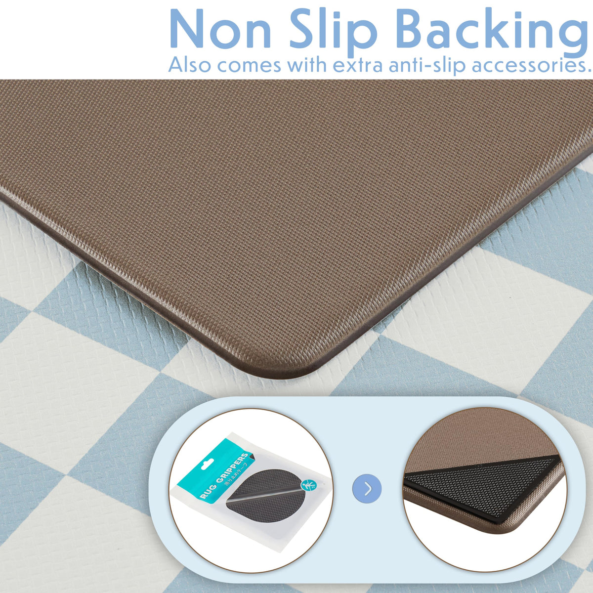 Navy Checkered Kitchen Mats, Set of 2