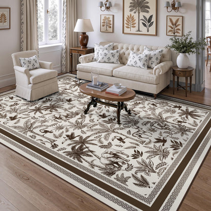 Washable French Toile Area Rug