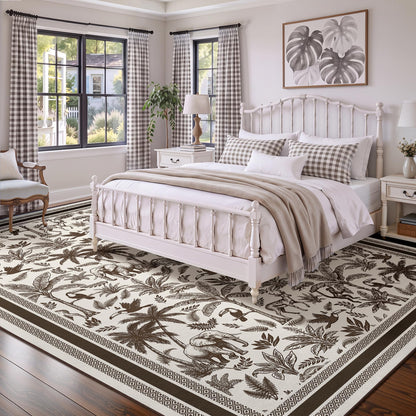 Washable French Toile Area Rug