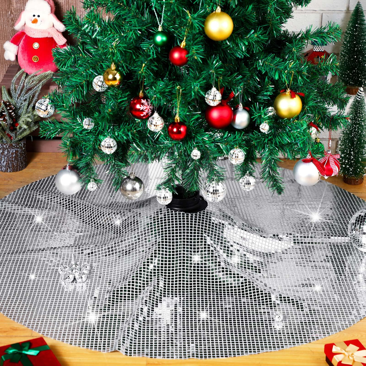 Blue and White Floral Velvet Tree Skirt, 48 Inch