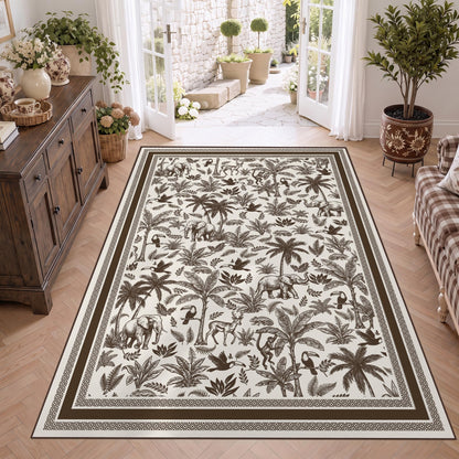 Washable French Toile Area Rug
