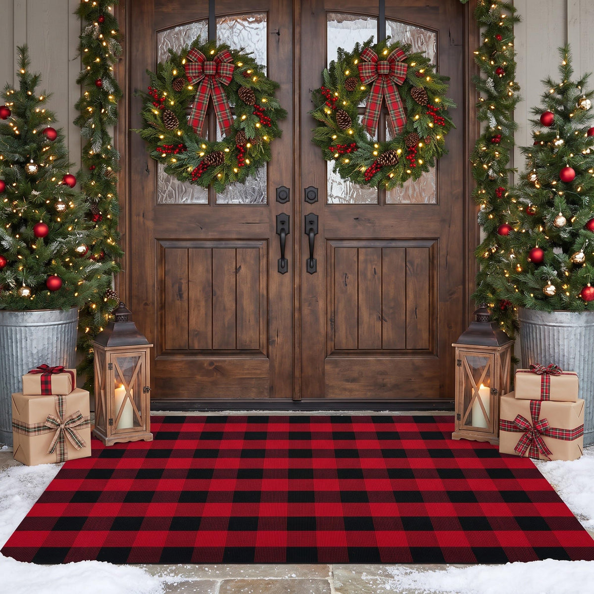MUBIN Blue White Plaid Cotton Rug, 27.5x43