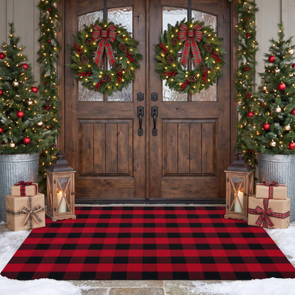 MUBIN Blue White Plaid Cotton Rug, 27.5x43
