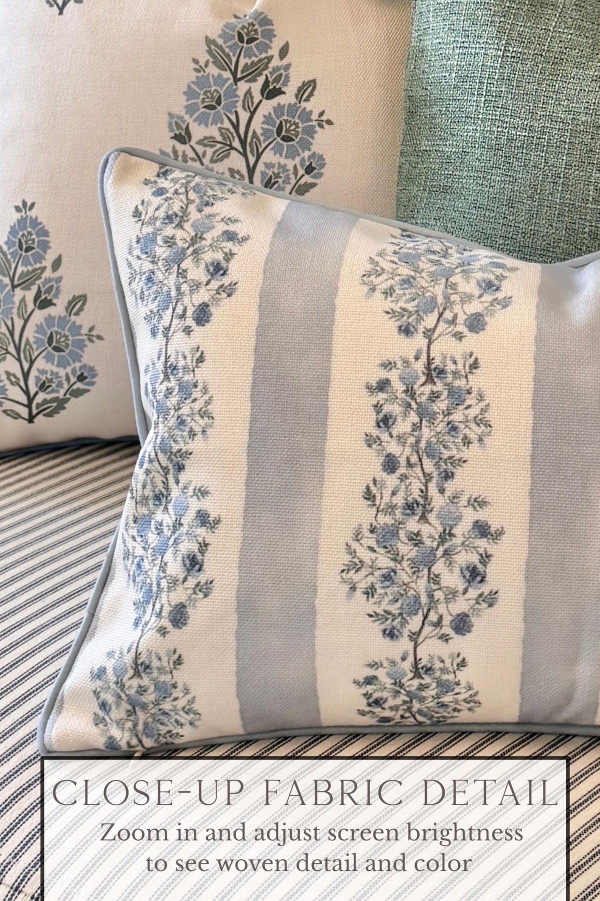Camille Blue Floral Block Print Pillow Cover