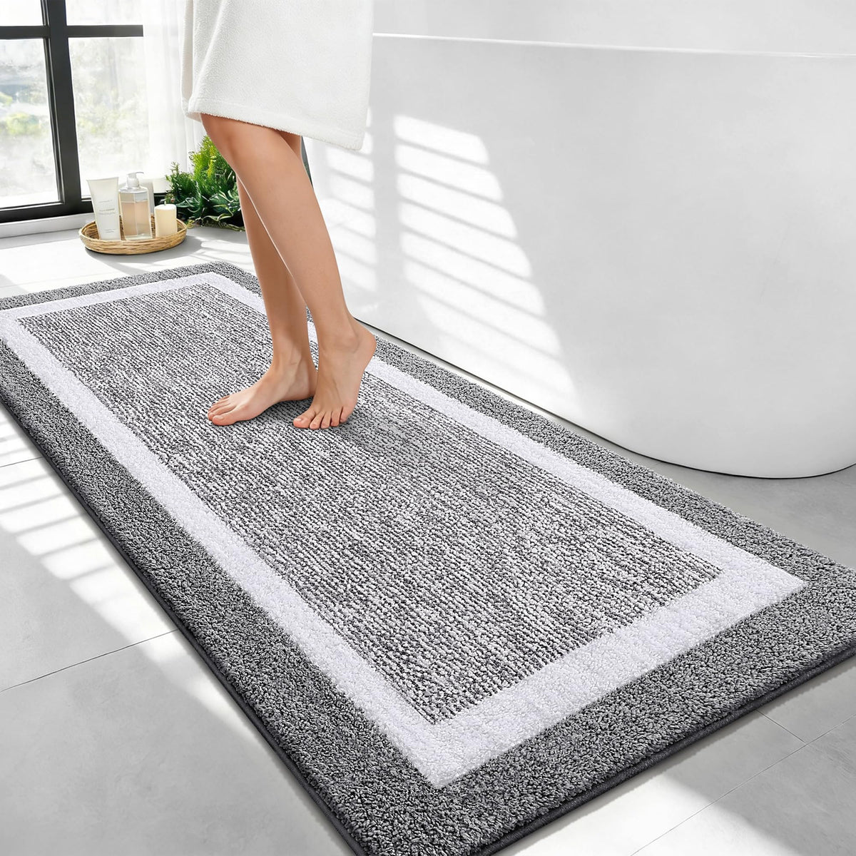 Navy and White Microfiber Bath Rug, 36 x 24
