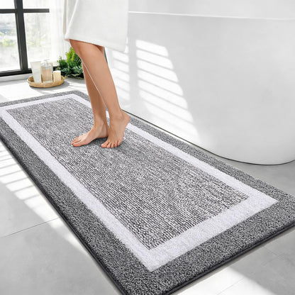 Navy and White Microfiber Bath Rug, 36 x 24