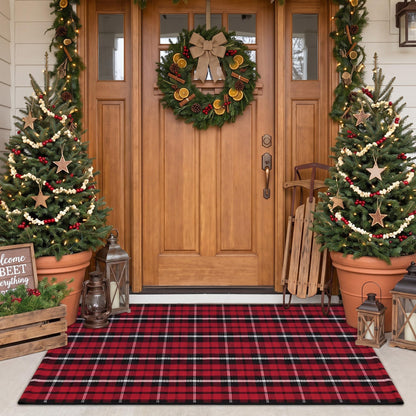 MUBIN Blue White Plaid Cotton Rug, 27.5x43