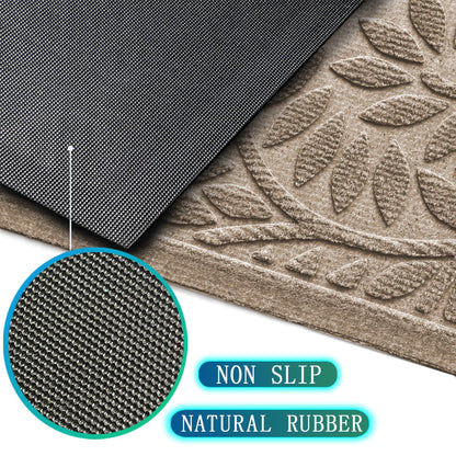 Blue Leaf Front Door Mat, Non-Slip Rubber