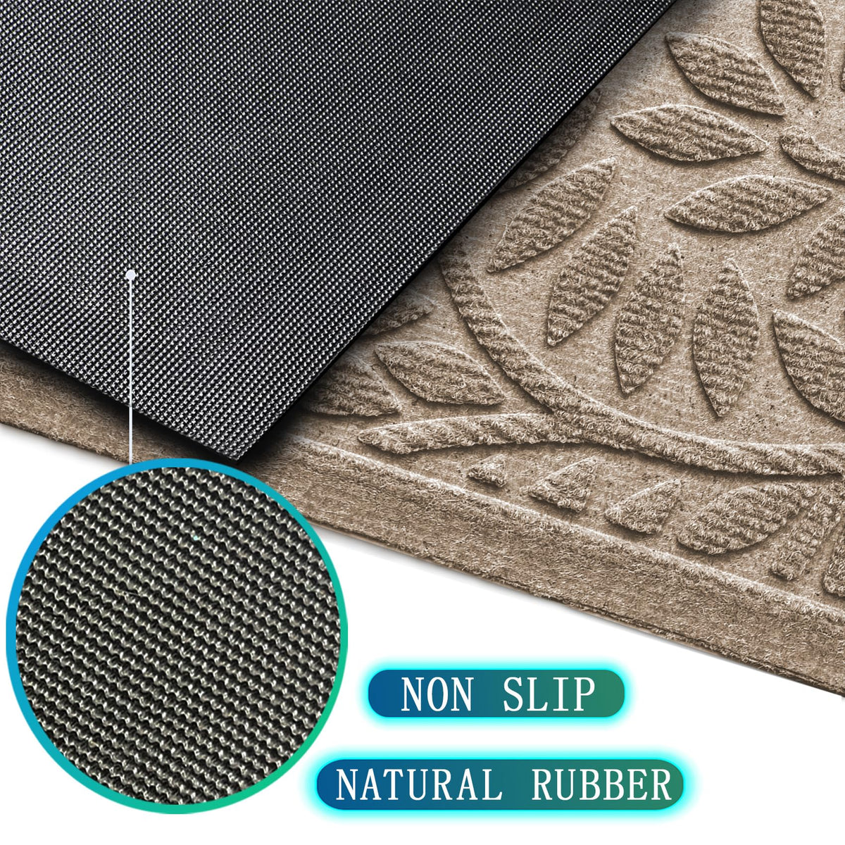 Blue Leaf Front Door Mat, Non-Slip Rubber