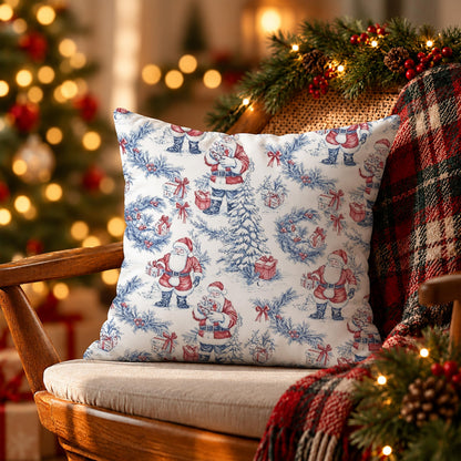 Blue Christmas Toile Pillow Covers, 18x18, Set of 2